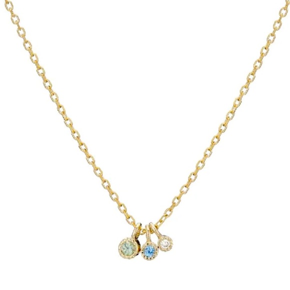 Handmade Jewelry - 14K Gold Moon Drop Charm Necklace – Green Sapphire, Aquamarine & Diamond